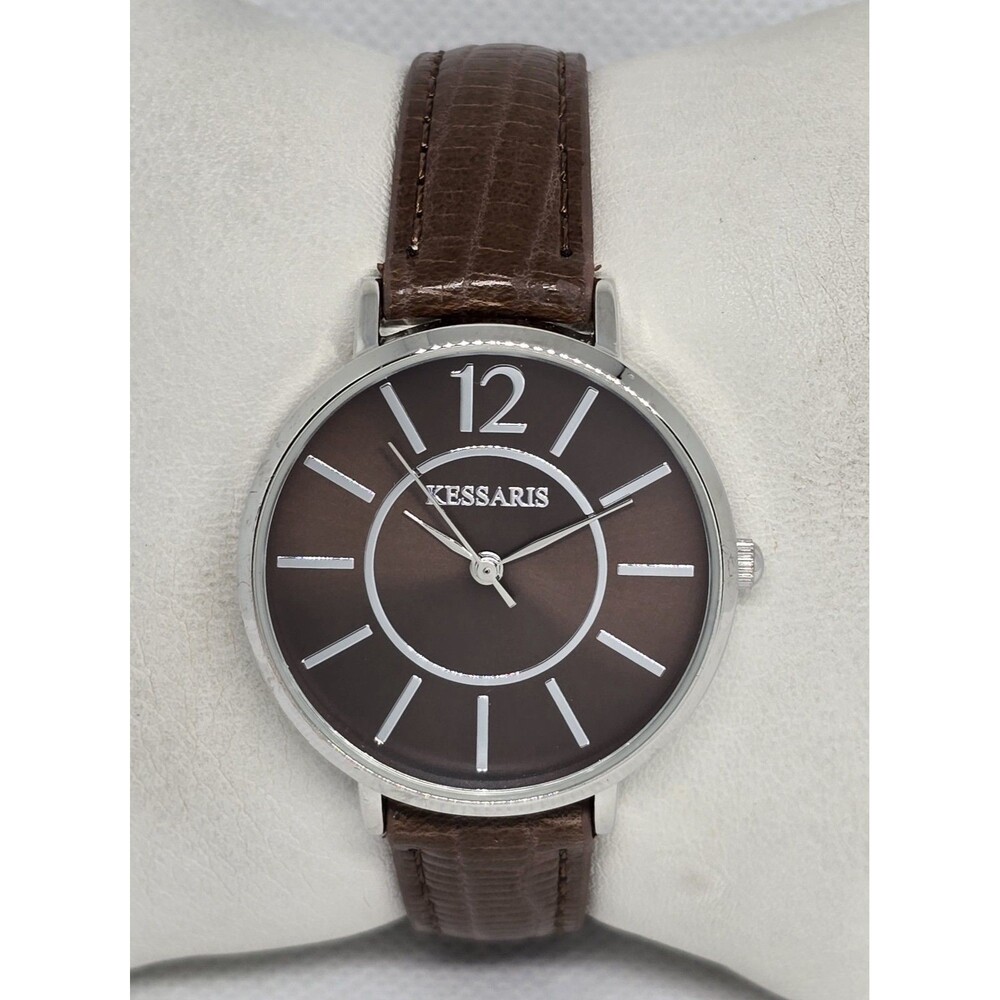 Women's Kessaris Classic Round Silver Tone Faux Leather Strap Watch 12